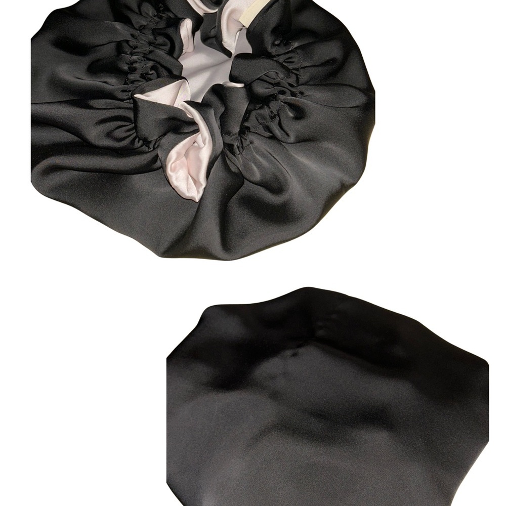 Elegant Black and Pink Satin Hair Scrunchie